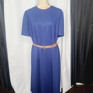 Vintage 1960s Mid Century Mod Navy Blue Red Piping Trim Plus Size Dress